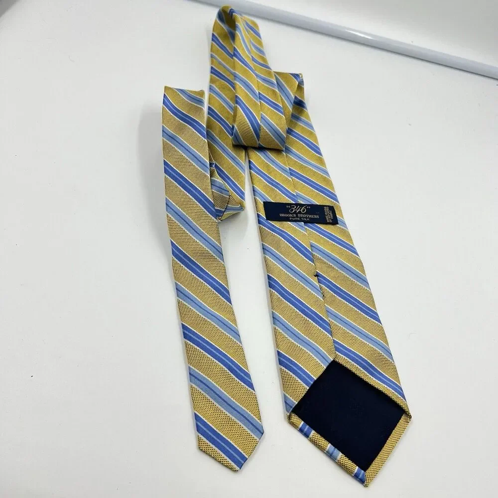 BROOKS BROTHERS USA SILK YELLOW BLUE STRIPED NECKTIE 60